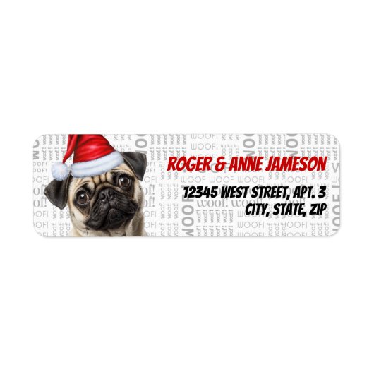 Cute Christmas Pug Dog Return Address Etiket (Voorkant)