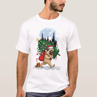 Cute Christmas Pug With Tree and Gifts  T-shirt