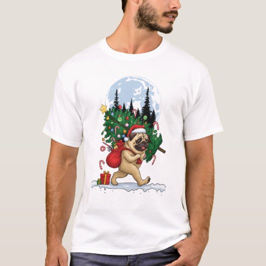 Cute Christmas Pug With Tree and Gifts  T-shirt (Voorkant)