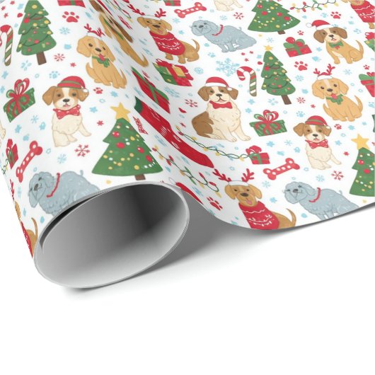 Cute Christmas Puppies Holiday Wrapping Paper Cadeaupapier (Rol Hoek)