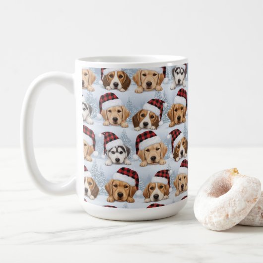 Cute Christmas Puppies Koffiemok (Met donut)