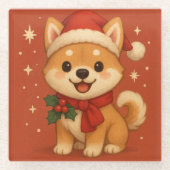 Cute Christmas puppy Glazen Onderzetter (Voorkant)