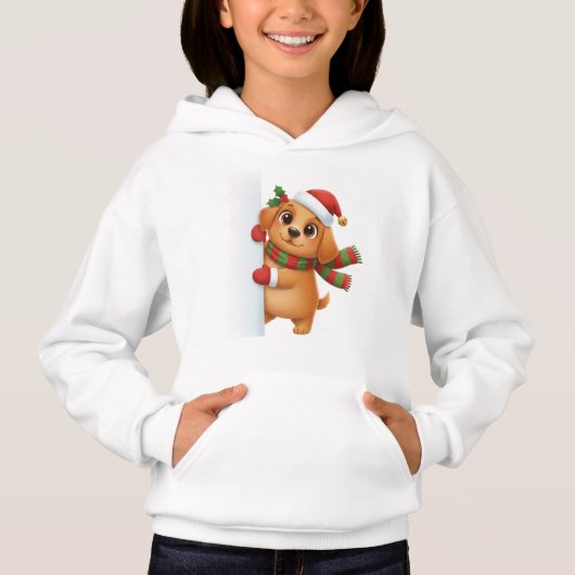 Cute Christmas Puppy Hoodie – Festive Santa Dog (Voorkant)