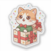 Cute Christmas Puppy Sticker & Magnet Adorable cat (Voorkant)