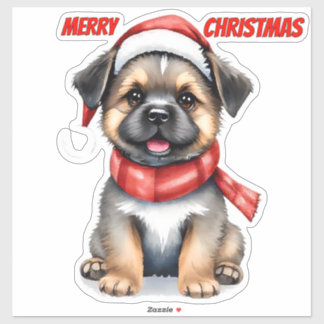 Cute Christmas Puppy Sticker | "Merry Christmas"