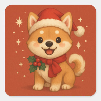 Cute Christmas Puppy Vierkante Sticker