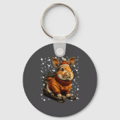 Cute Christmas Rabbit Sledding In Snow Funny Winte Sleutelhanger (Voorkant)