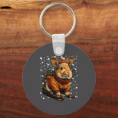 Cute Christmas Rabbit Sledding In Snow Funny Winte Sleutelhanger (Voorkant)