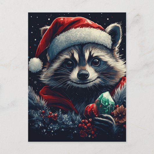 Cute Christmas Raccoon Briefkaart (Voorkant)