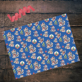 Cute Christmas Raccoons Gifts Snowglobe on Blue Tissuepapier