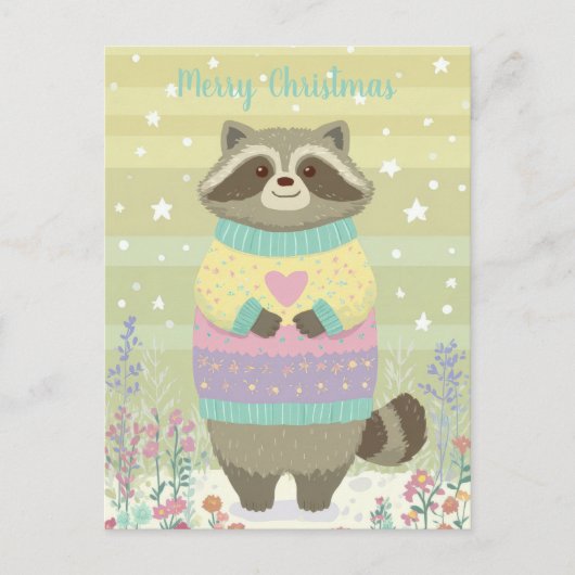 Cute Christmas Racoon Postcard Briefkaart (Voorkant)