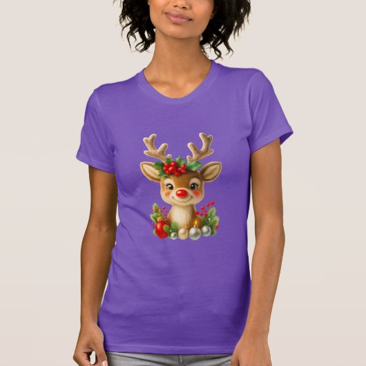 Cute Christmas Reindeer 3D Illustration | Holiday T-shirt (Voorkant)