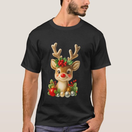 Cute Christmas Reindeer 3D Illustration | Holiday  T-shirt (Voorkant)