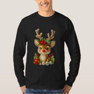 Cute Christmas Reindeer 3D Illustration | Holiday  T-shirt