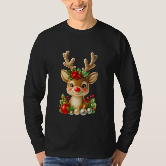 Cute Christmas Reindeer 3D Illustration | Holiday  T-shirt (Voorkant)
