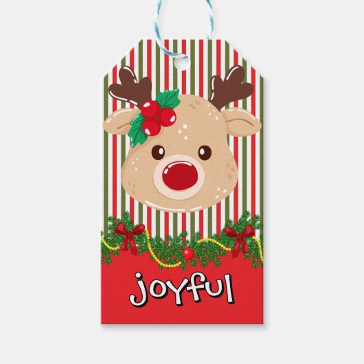 Cute Christmas Reindeer Custom Paper Cadeaulabel (Voorkant)