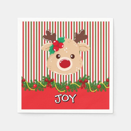 Cute Christmas Reindeer Custom Paper Servet (Voorkant)