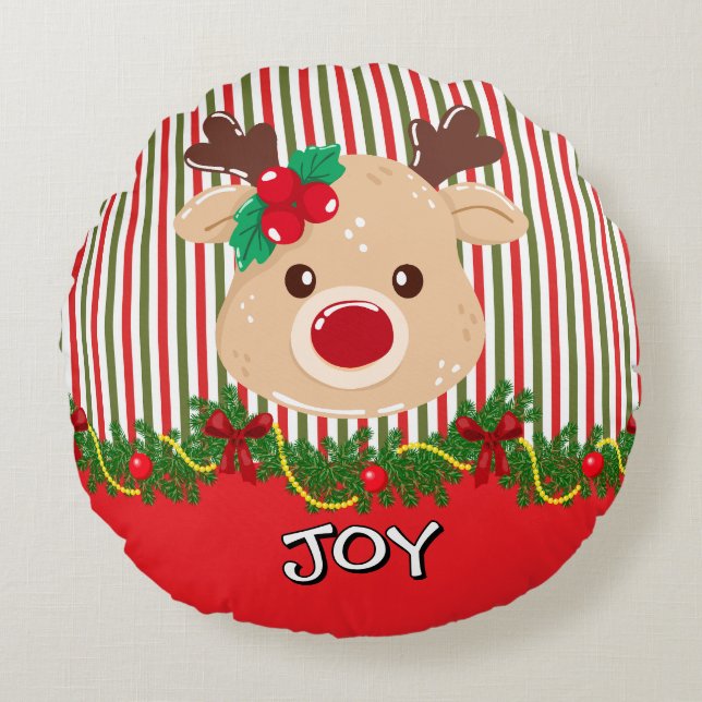 Cute Christmas Reindeer Custom  Rond Kussen (Voorkant)