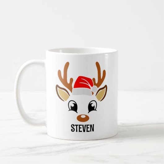 Cute Christmas reindeer face  Koffiemok (Links)
