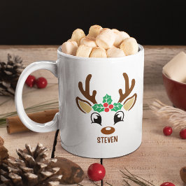 Cute Christmas reindeer face Koffiemok