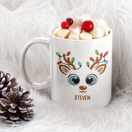 Cute Christmas reindeer face With Ligths Koffiemok
