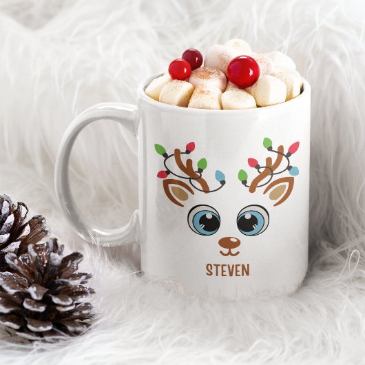 Cute Christmas reindeer face With Ligths Koffiemok