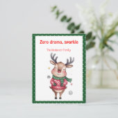 Cute christmas reindeer funny wish green Postcard Feestdagenkaart (Staand voorkant)