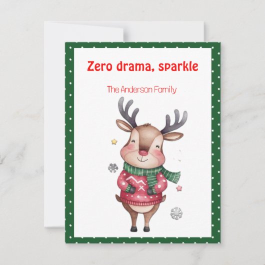 Cute christmas reindeer funny wish green Postcard Feestdagenkaart (Voorkant)