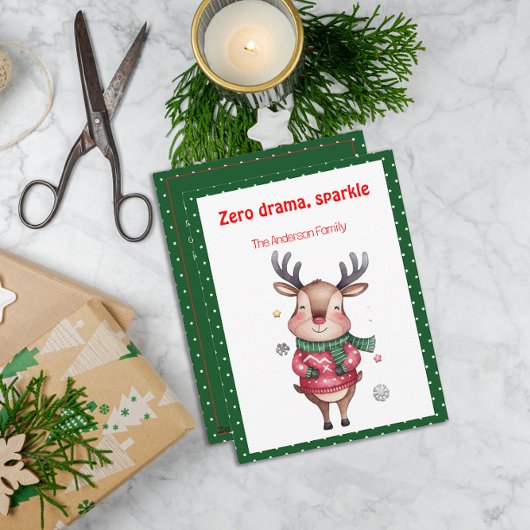 Cute christmas reindeer funny wish green Postcard Feestdagenkaart