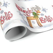 Cute Christmas Reindeer, Jingle Bells Snowflakes Cadeaupapier (Rol Hoek)
