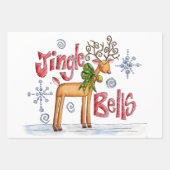 Cute Christmas Reindeer, Jingle Bells Snowflakes Inpakpapier Vel (Voorkant)