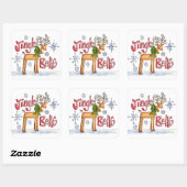 Cute Christmas Reindeer, Jingle Bells Snowflakes Vierkante Sticker (Vel)