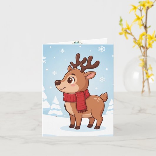 Cute Christmas Reindeer Kaart (Gele Bloem)