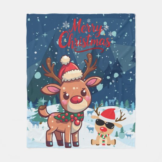 Cute Christmas Reindeer Kids Blanket Fleece Deken (Voorkant)