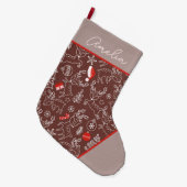 Cute Christmas Reindeer Pattern Personalized  Grote Kerstsok (Voorkant (Hangend))