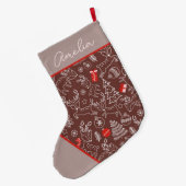 Cute Christmas Reindeer Pattern Personalized  Grote Kerstsok (Achterkant (Hangend))