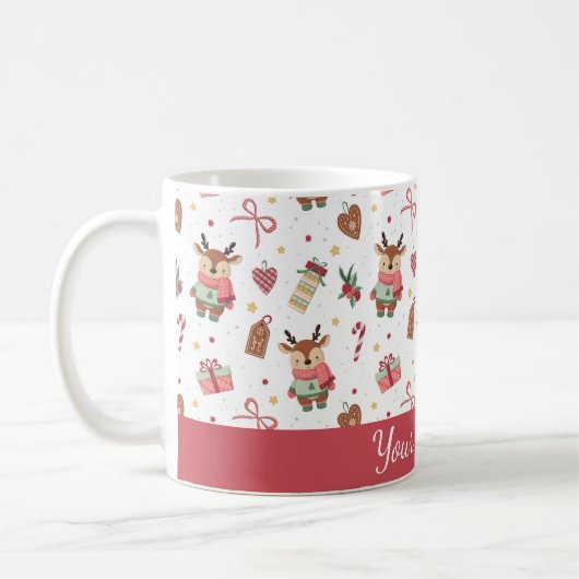 Cute Christmas Reindeer Personalized Mug Koffiemok (Links)