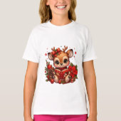 Cute Christmas Reindeer Reading Book T-shirt (Voorkant)
