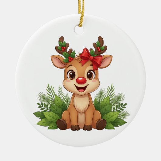 Cute Christmas Reindeer, Reindeer Holiday Keramisch Ornament (Voorkant)