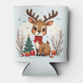 Cute Christmas Reindeer Scene Snowy Forest Blikjeskoeler (Voorkant)