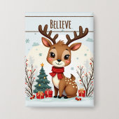 Cute Christmas Reindeer Scene Snowy Forest Button (Voorkant)