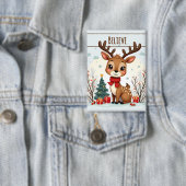 Cute Christmas Reindeer Scene Snowy Forest Button (Insitu)