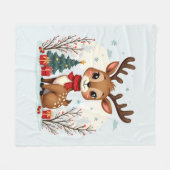 Cute Christmas Reindeer Scene Snowy Forest Fleece Deken (Voorkant (Horizontaal))