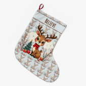Cute Christmas Reindeer Scene Snowy Forest Grote Kerstsok (Voorkant (Hangend))