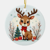 Cute Christmas Reindeer Scene Snowy Forest Keramisch Ornament (Voorkant)