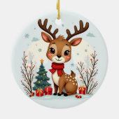Cute Christmas Reindeer Scene Snowy Forest Keramisch Ornament (Achterkant)