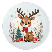 Cute Christmas Reindeer Scene Snowy Forest Keramische Knop (Voorkant)