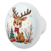 Cute Christmas Reindeer Scene Snowy Forest Keramische Knop (Rechts)