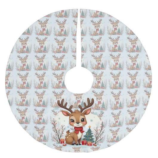 Cute Christmas Reindeer Scene Snowy Forest Kerstboom Rok (Voorkant)