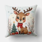 Cute Christmas Reindeer Scene Snowy Forest Kussen (Achterkant)